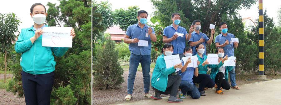 Mitarbeiter der Tatonka-Tochter Mountech Ltd. freuen sich über die Spende von Inhaber und Geschäftsführer Andreas Schechinger.